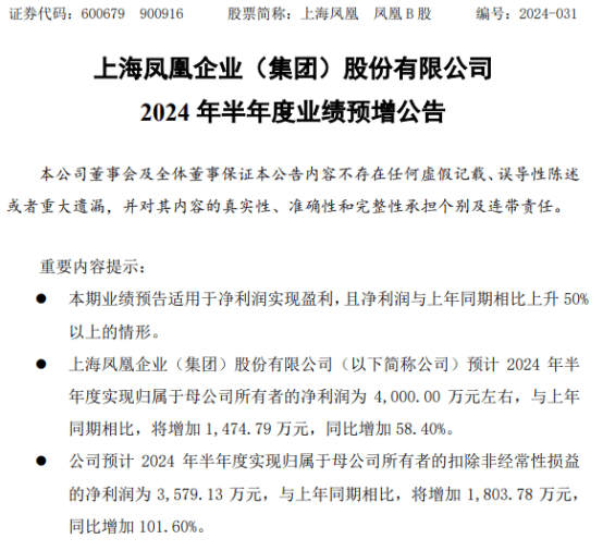 上海凤凰2024年上半年预计净利4000万同比增加58.4% 进出口规模稳步提升  第1张